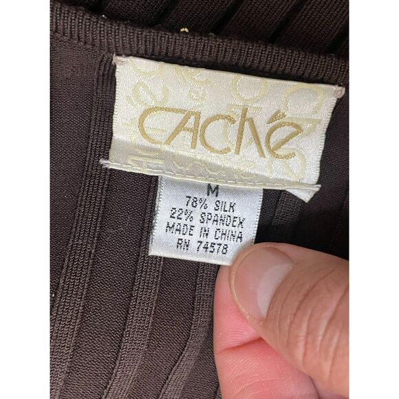 Cache Women's M Brown Blouse Silk Top Beaded Y2k Boho Scoop Neck Vintage - Picture 4 of 9